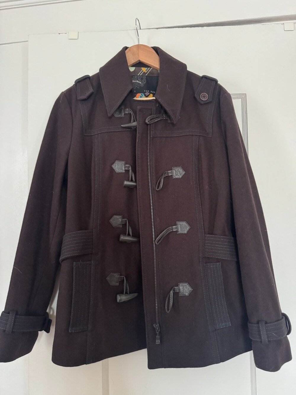Ted Baker "Ted's Voyage" Chocolate Brown toggle coat (with zipper) Size 4